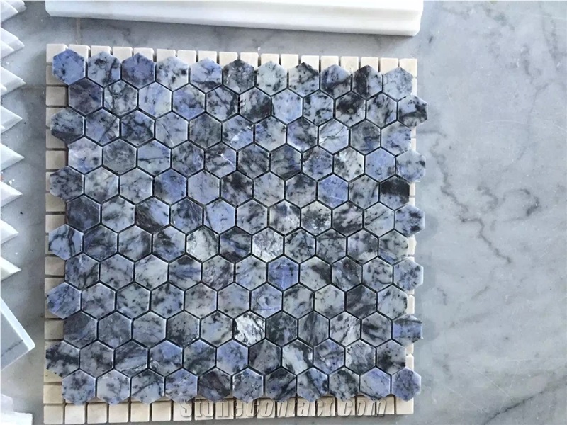 Brazilian Azul Bahia Hexagon Mosaic, Brazilian Azul Blue Hexagon Mosaic