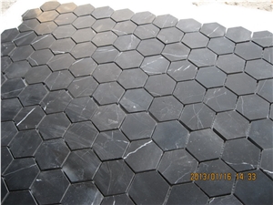 Polished Black Marble Hexagon Mosaic, Polished Nero Marble Hexagon Mosaic