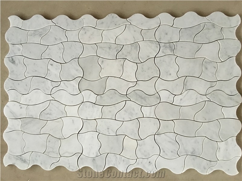 Polishing Bianco Carrara White Marble Mosaic in Puzzle Pattern