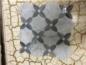 Polishing White Marble in Flower and Leave with Metal and Mother Of Pearl Shell
