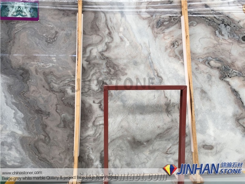 Unique Fusion Cream & Grey Marble Polishing Slab and Tile