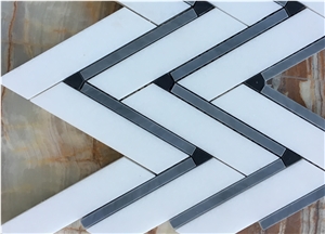 White Mixed Grey Wave Shape Mosaic Tiles Floor Wall Mosaic,White Oak, White Wood Vein, Athen Grey Marble, New Design Marble