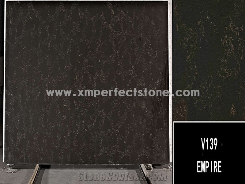 Chinese Black Quartz with Golden Lines for Kitchen Countertop/Island Tops