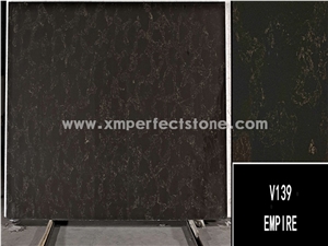 Chinese Black Quartz with Golden Lines for Kitchen Countertop/Island Tops