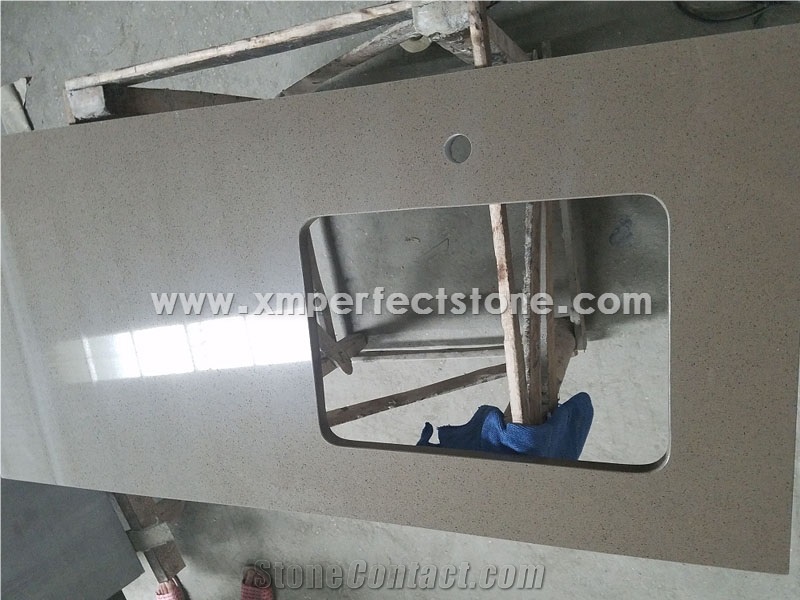 Customized Size Pure Grey Quartz Counterop for Caesarstone Quartz Kitchen Countertops