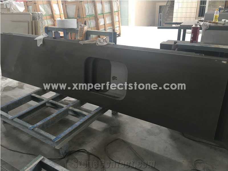 Customized Size Pure Grey Quartz Counterop for Caesarstone Quartz Kitchen Countertops