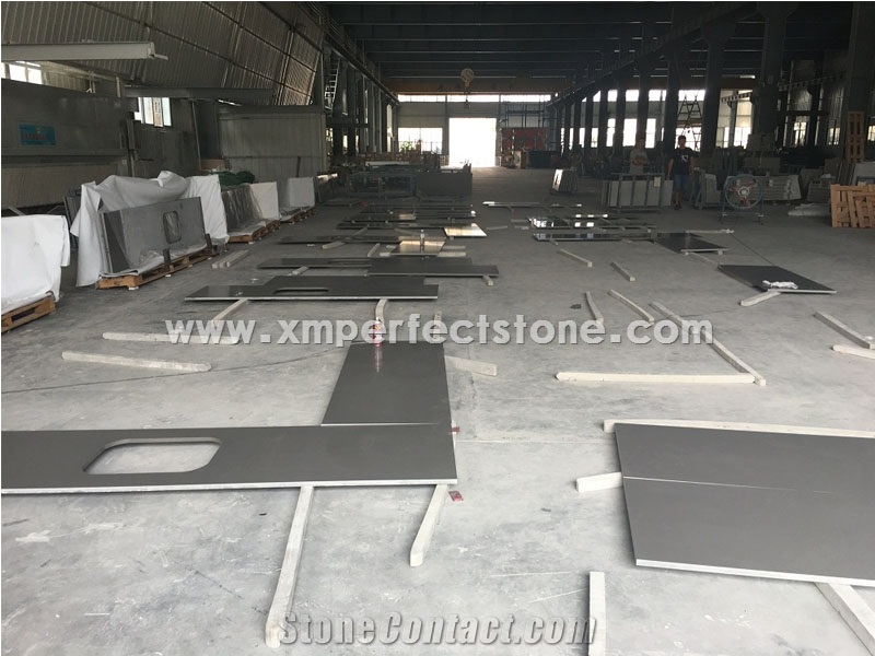 Customized Size Pure Grey Quartz Counterop for Caesarstone Quartz Kitchen Countertops