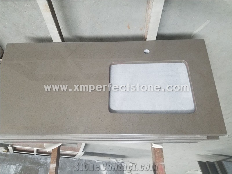 Customized Size Pure Grey Quartz Counterop for Caesarstone Quartz Kitchen Countertops