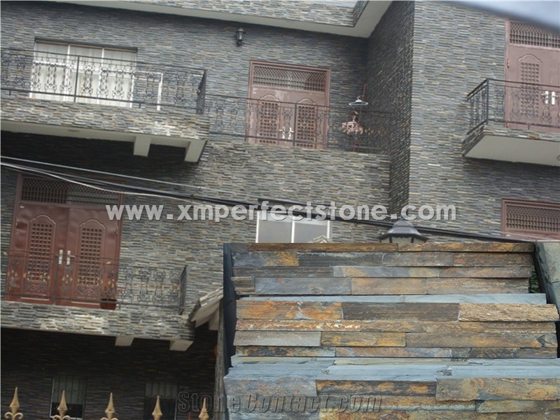 Nature Cultured Stone Panel, Wall Veneer, Ledge Stacked Cladding, Corner, Cement Facade Feature Cladding