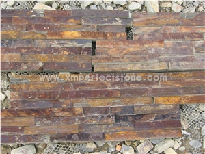 Slate Cultured Stone, Yellow Rusty Culture Stone, Brown Thin Stone Veneer, Hebei Natural Surface Stone for Indoor and Outdoor Decorate