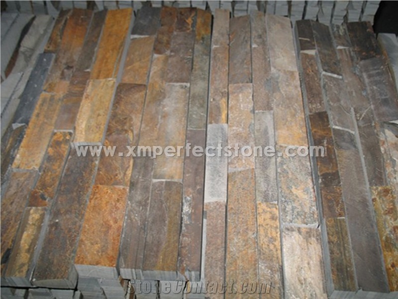 Slate Cultured Stone, Yellow Rusty Culture Stone, Brown Thin Stone Veneer, Hebei Natural Surface Stone for Indoor and Outdoor Decorate