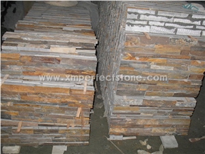 Slate Cultured Stone, Yellow Rusty Culture Stone, Brown Thin Stone Veneer, Hebei Natural Surface Stone for Indoor and Outdoor Decorate