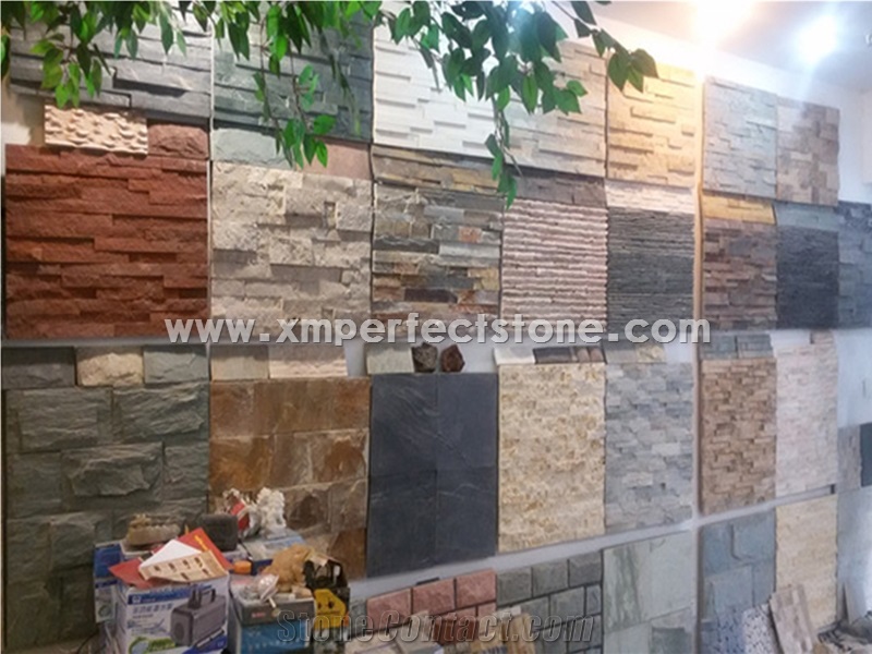 Slate Cultured Stone, Yellow Rusty Culture Stone, Brown Thin Stone Veneer, Hebei Natural Surface Stone for Indoor and Outdoor Decorate