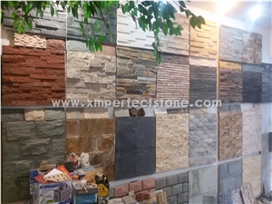 Slate Cultured Stone, Yellow Rusty Culture Stone, Brown Thin Stone Veneer, Hebei Natural Surface Stone for Indoor and Outdoor Decorate