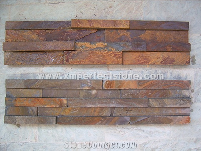 Slate Cultured Stone, Yellow Rusty Culture Stone, Brown Thin Stone Veneer, Hebei Natural Surface Stone for Indoor and Outdoor Decorate