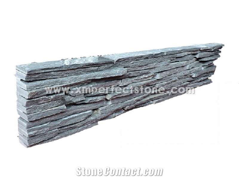 Xingzi Black Cultured Slate Strips with Natural Split Culture Stone Foe Wall Cladding