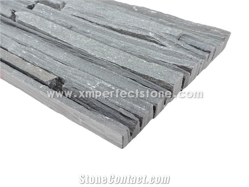 Xingzi Black Cultured Slate Strips with Natural Split Culture Stone Foe Wall Cladding
