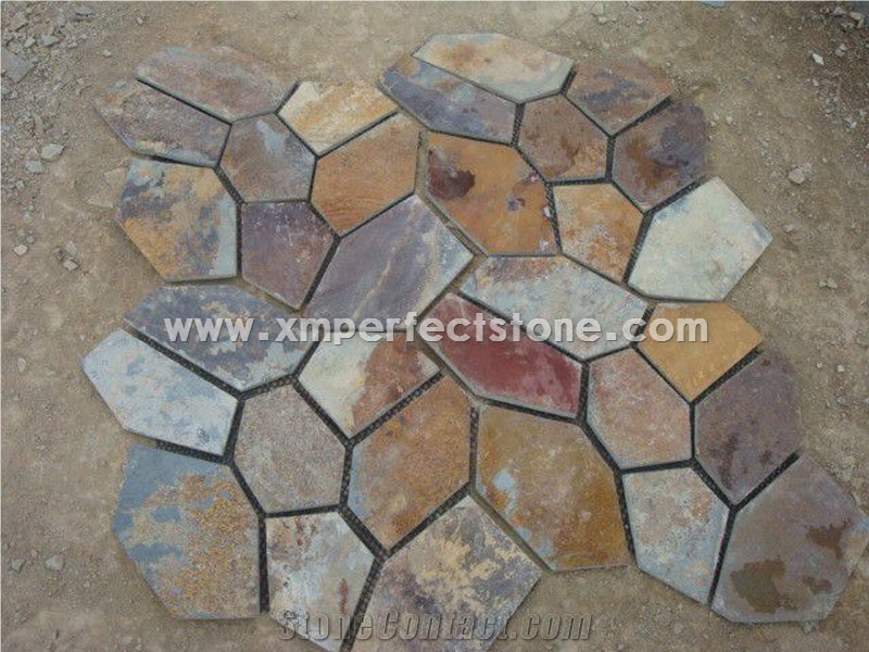 Yellow Random Flagstones,Irregular Flagstones,Flag Walkway Pavers Slate Tiles