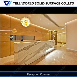 Acrylic Solid Surface New Design Beauty Lobby Reception Counter Office Front Standing Desk