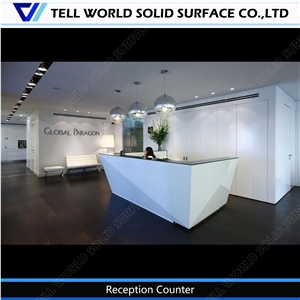 Acrylic Solid Surface New Design Beauty Lobby Reception Counter Office Front Standing Desk