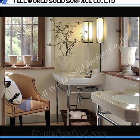 Acrylic Solid Surface Simple Design Prefab Bathroom Basins, Sinks