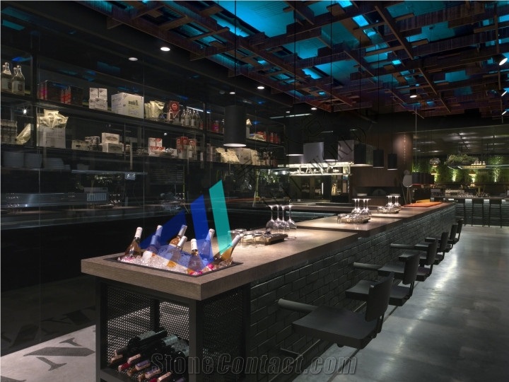 Acrylic Solid Surface Wooden Curved Cafe Bar Counter Led Bar Furniture