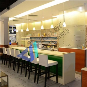 Acrylic Solid Surface Wooden Curved Cafe Bar Counter Led Bar Furniture