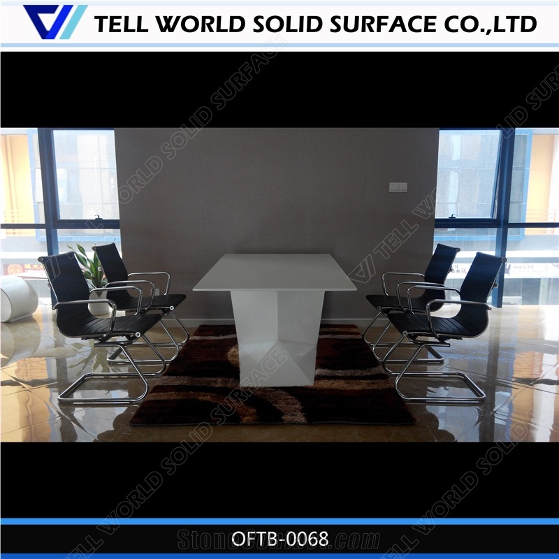 Acrylic Stone High Gloss White Color Zigzag Shape Working Desk