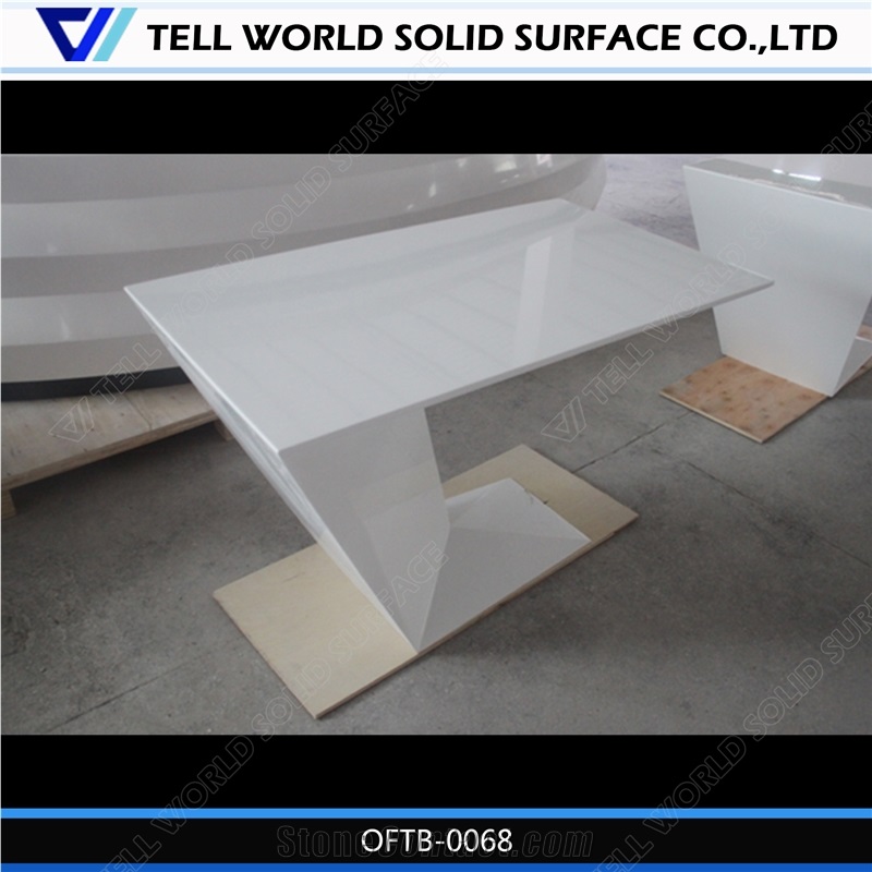 Acrylic Stone High Gloss White Color Zigzag Shape Working Desk