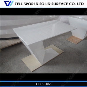 Acrylic Stone High Gloss White Color Zigzag Shape Working Desk
