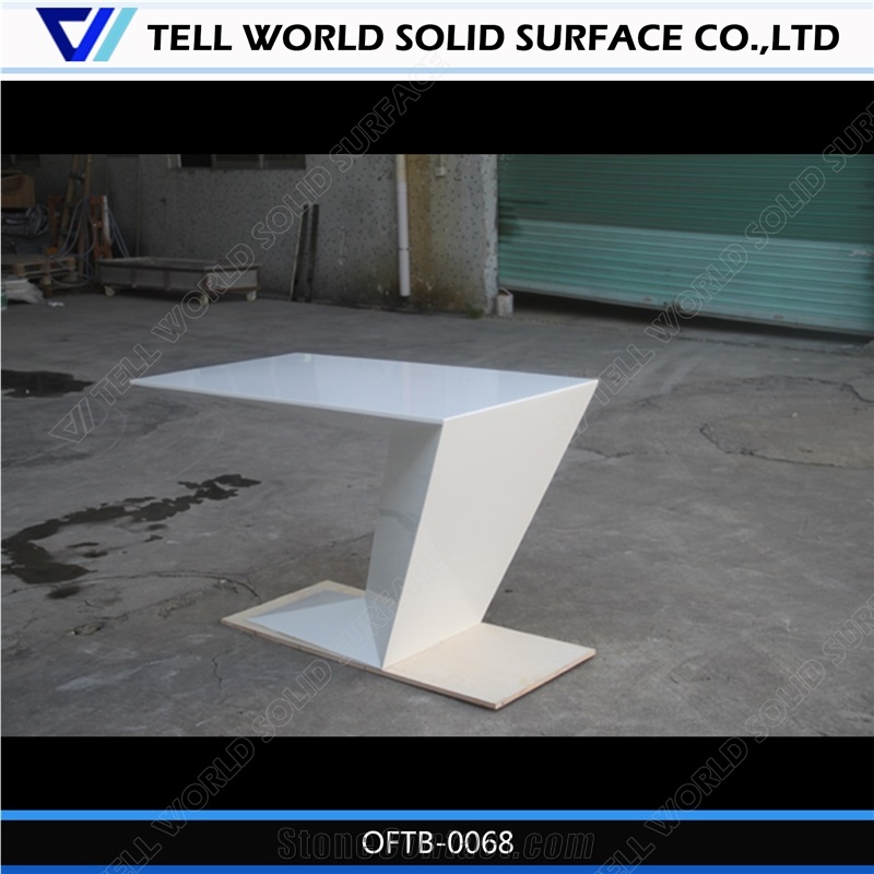 Acrylic Stone High Gloss White Color Zigzag Shape Working Desk