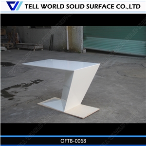 Acrylic Stone High Gloss White Color Zigzag Shape Working Desk