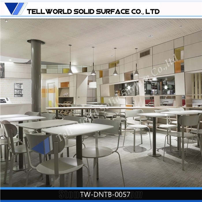 Artificial Quartz Stone Solid Surface Black/White Square Shape Dining Table for Restaurant