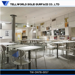Artificial Quartz Stone Solid Surface Black/White Square Shape Dining Table for Restaurant