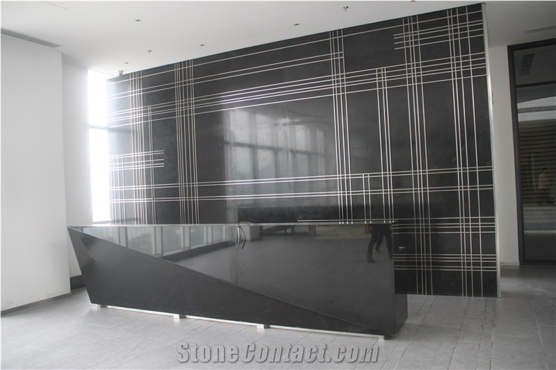 Artificial Stone Modern Black Reception Counter for Sale