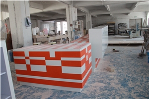 Artificial Stone Office Furniture White and Orange Modern Reception Counter
