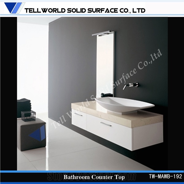 Commercial Artificial Stone Bathroom Vanity Tops Acrylic Solid Surface Wash Basin Counter Top