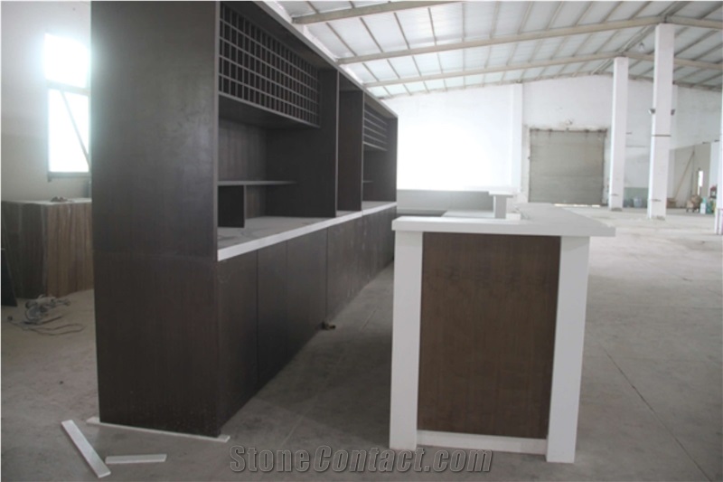 Contemporary Design Acrylic Solid Surface Counter Top with Brown Cabinet