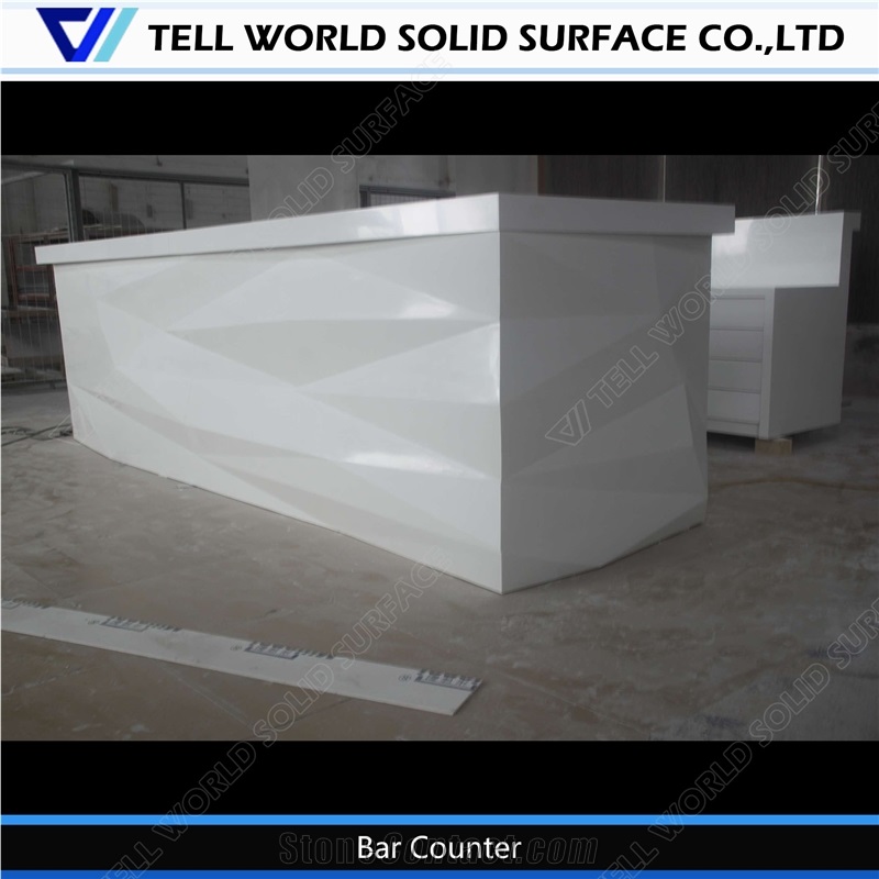 Corian Service White Diomand Shaped Night Club Led Bar Counter
