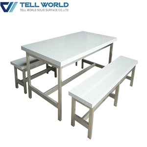 Hot Sale!!!Pure Acrylic Rectangle Fast Food Restaurant Dining Table and Benchs