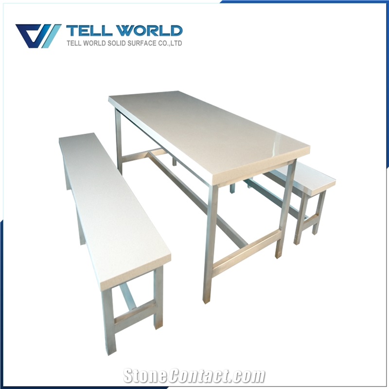 Hot Sale!!!Pure Acrylic Rectangle Fast Food Restaurant Dining Table and Benchs