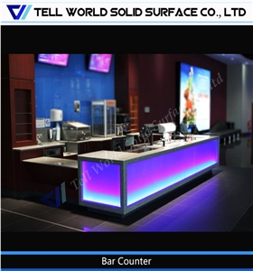 Illuminated Pure Acrylic/Modified Acrylic Solid Surface Straight Night Bar Counter
