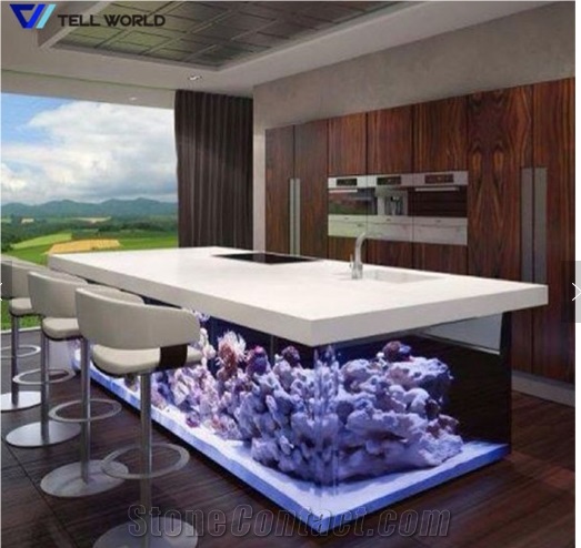 Long-Term Using Guarantee Acrylic Solid Surface Illuminated Aquarium Home Bar Counter