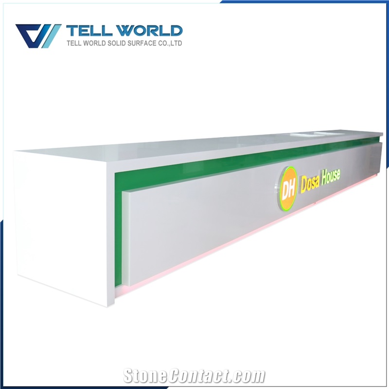 Luxury Engineered Stone White L Shaped Led Lighting Bar Counter Solid Surface Commercial Bar Top