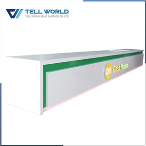 Luxury Engineered Stone White L Shaped Led Lighting Bar Counter Solid Surface Commercial Bar Top