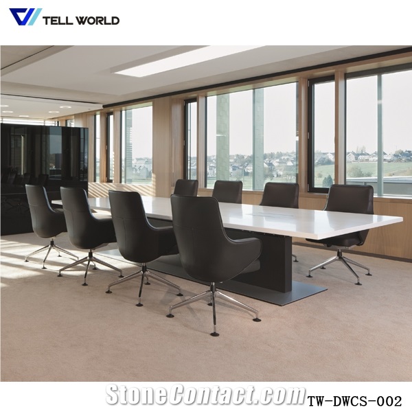 Pure Acrylic/Modified Acrylic White Rectangle Conference Table for 10 Person