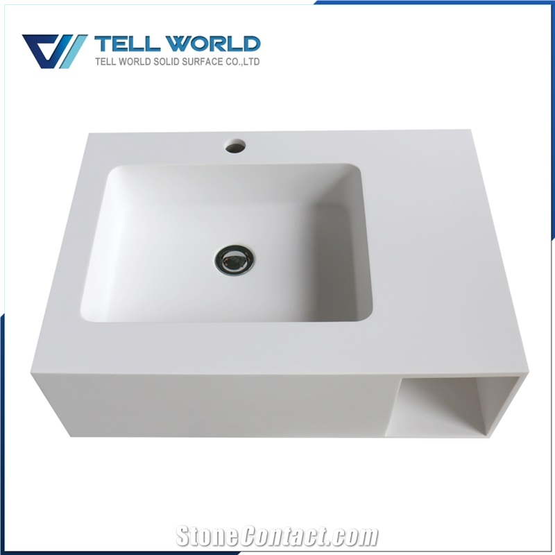 Top Quality Artificial Stone White Wash Basin Acrylic Solid Surface Bathroom Sinks for Hotel