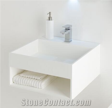 Top Quality Artificial Stone White Wash Basin Acrylic Solid Surface Bathroom Sinks for Hotel
