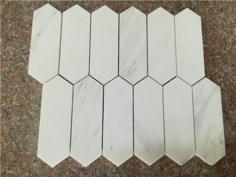 Chipped Mosaic Volakas Hexagon Mosaic Polished White Marble Floor Mosaic Tile with New Pattern