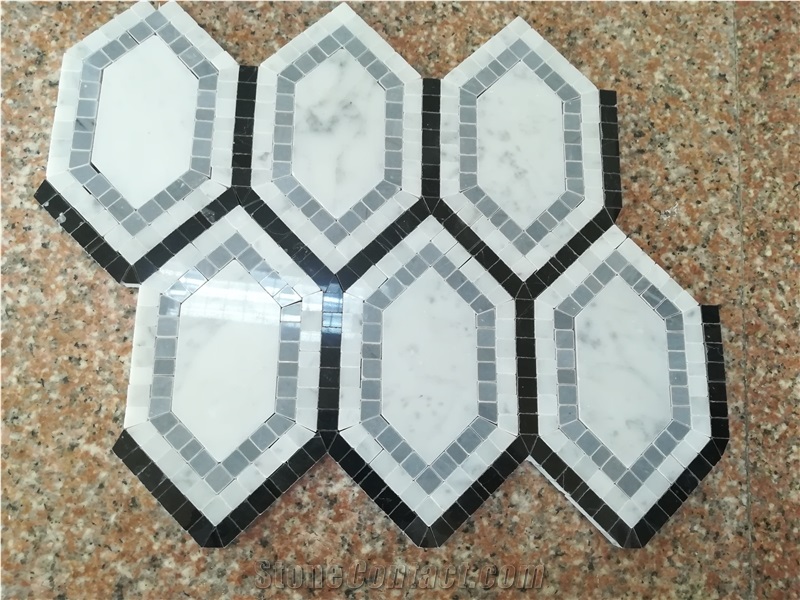 Manmade Stone Mosaic Pattern Hexagon Mosaic Carrara White Marble Mosaic, Italy Grey Marble Mosaic, Nero Marquino Marble Mosaic Floor Tile ,Wall Mosaic Tile